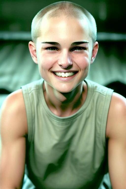 <lora:womanbuzzcut:1>, womanbuzzcut, photo of a pretty woman with shaved head, smiling