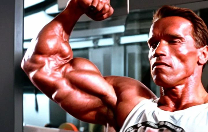 arnold person is at the gym throwing dumbbells against the mirror to let other bodybuilders know he is boss.