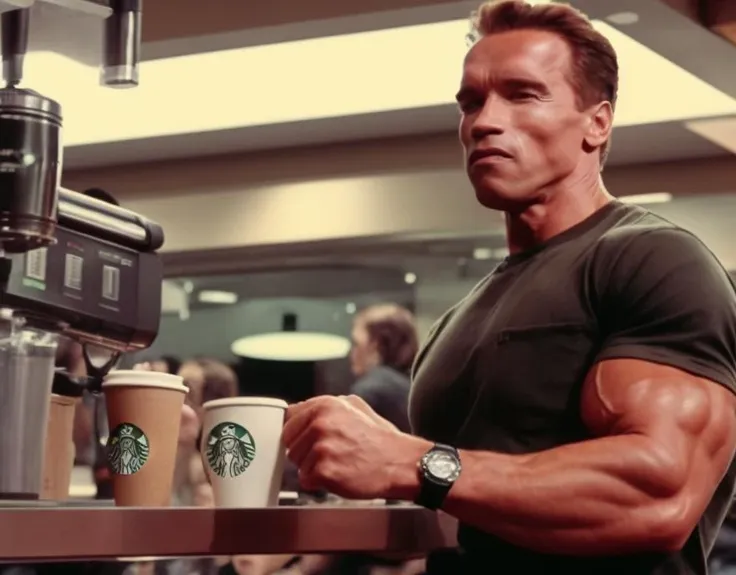 Arnold drinking coffee at Starbucks