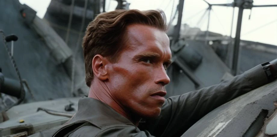 arnold person in a action film about rescuing a lost submarine at the ((site of the Titanic wreckage)). , high quality movie still, from the movie directed by Tim Burton, Hip Level Shot, highly detailed, photorealistic, sci-fi, sharp focus, hollywood blockbuster footage