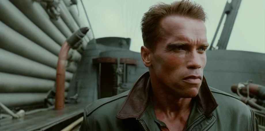arnold person in a action film about rescuing a lost submarine at the ((site of the Titanic wreckage)). , high quality still, from the moviected by Tim Burton, Hip Level Shot, highly detailed, photorealistic, sci-fi, sharp focus, hollywood blockbuster footage