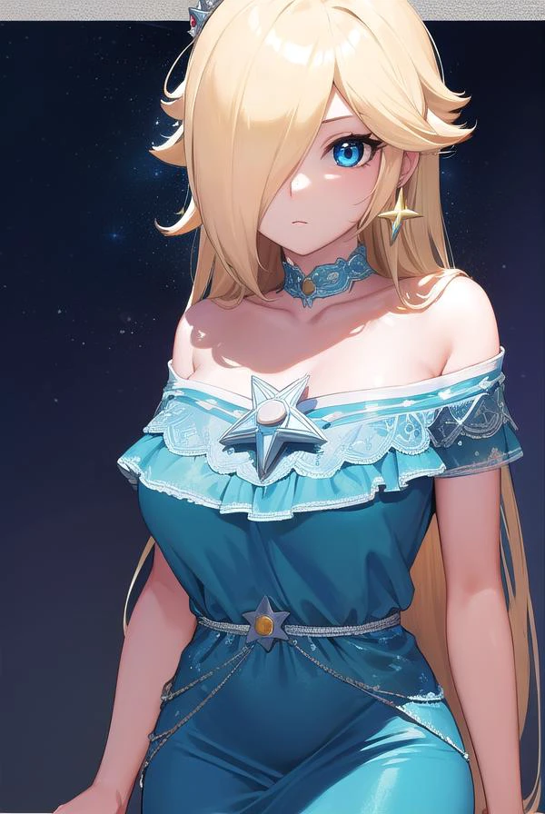 rosalina, <lora:rosalina-lora-nochekaiser:1>,
rosalina, blonde hair, blue eyes, hair over one eye, long hair,
BREAK blue dress, crown, dress, earrings, jewelry, princess, robe, star earrings,
BREAK night, night sky, sky, star \(sky\), star \(symbol\), space, sun,
BREAK looking at viewer, (cowboy shot:1.5),
BREAK <lyco:GoodHands-beta2:1>, (masterpiece:1.2), best quality, high resolution, unity 8k wallpaper, (illustration:0.8), (beautiful detailed eyes:1.6), extremely detailed face, perfect lighting, extremely detailed CG, (perfect hands, perfect anatomy),