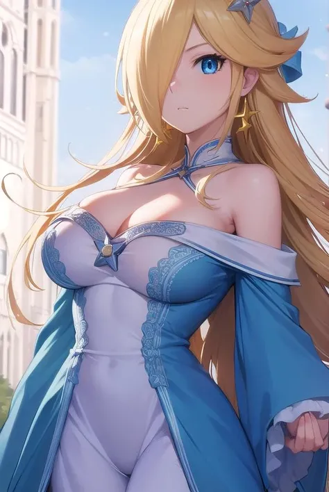 rosalina, <lora:rosalina-lora-nochekaiser:1>,
rosalina, blonde hair, blue eyes, hair over one eye, long hair,
BREAK blue dress, crown, dress, earrings, jewelry, princess, robe, star earrings,
BREAK night, night sky, sky, star \(sky\), star \(symbol\), space, sun,
BREAK looking at viewer, (cowboy shot:1.5),
BREAK <lyco:GoodHands-beta2:1>, (masterpiece:1.2), best quality, high resolution, unity 8k wallpaper, (illustration:0.8), (beautiful detailed eyes:1.6), extremely detailed face, perfect lighting, extremely detailed CG, (perfect hands, perfect anatomy),