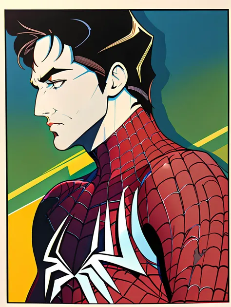 art by patrick nagel <lyco:diffusiondesign_Nagel_LoCon_1.13:1.0>, portrait of (spiderman), 1980s, featured on pixiv, best quality, ultra detailed, high quality, film grain, award winning