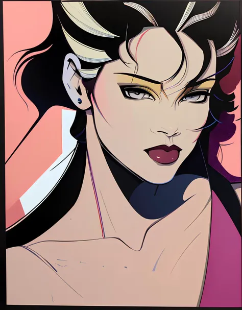 painting illustration by patrick nagel <lyco:diffusiondesign_Nagel_LoCon_1.13:1.0>, portrait of (rihanna), 1980s, featured on pixiv, neofigurative, masterpiece, best quality, ultra detailed, high quality, film grain, award winning