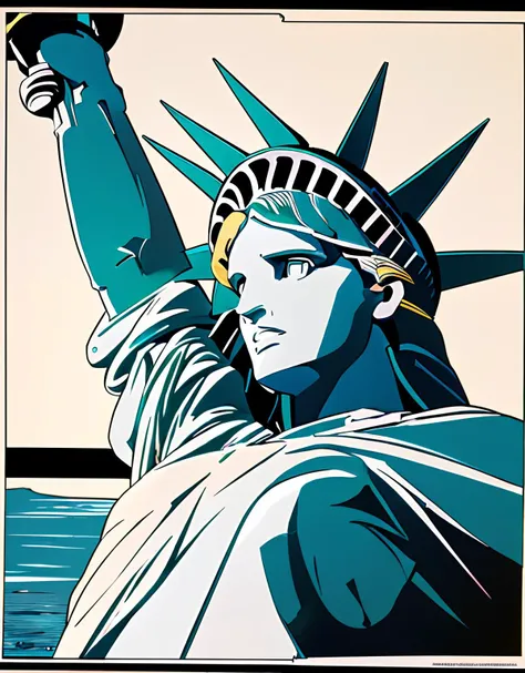 art by patrick nagel <lyco:diffusiondesign_Nagel_LoCon_1.13:1.0>, portrait of (the statue of liberty), 1980s, featured on pixiv, best quality, ultra detailed, high quality, film grain, award winning, masterpiece