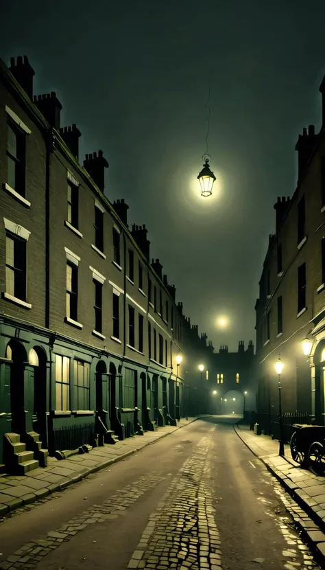 <lora:Everly_Heights_Backgrounds_New_Settings:.5> A Victorian London street at night during the Industrial Revolution with horror overtones.