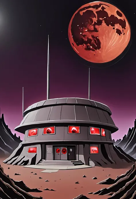 a painting of the underground headquarters of the multiverse task force known as WEIRDE, under a blood moon