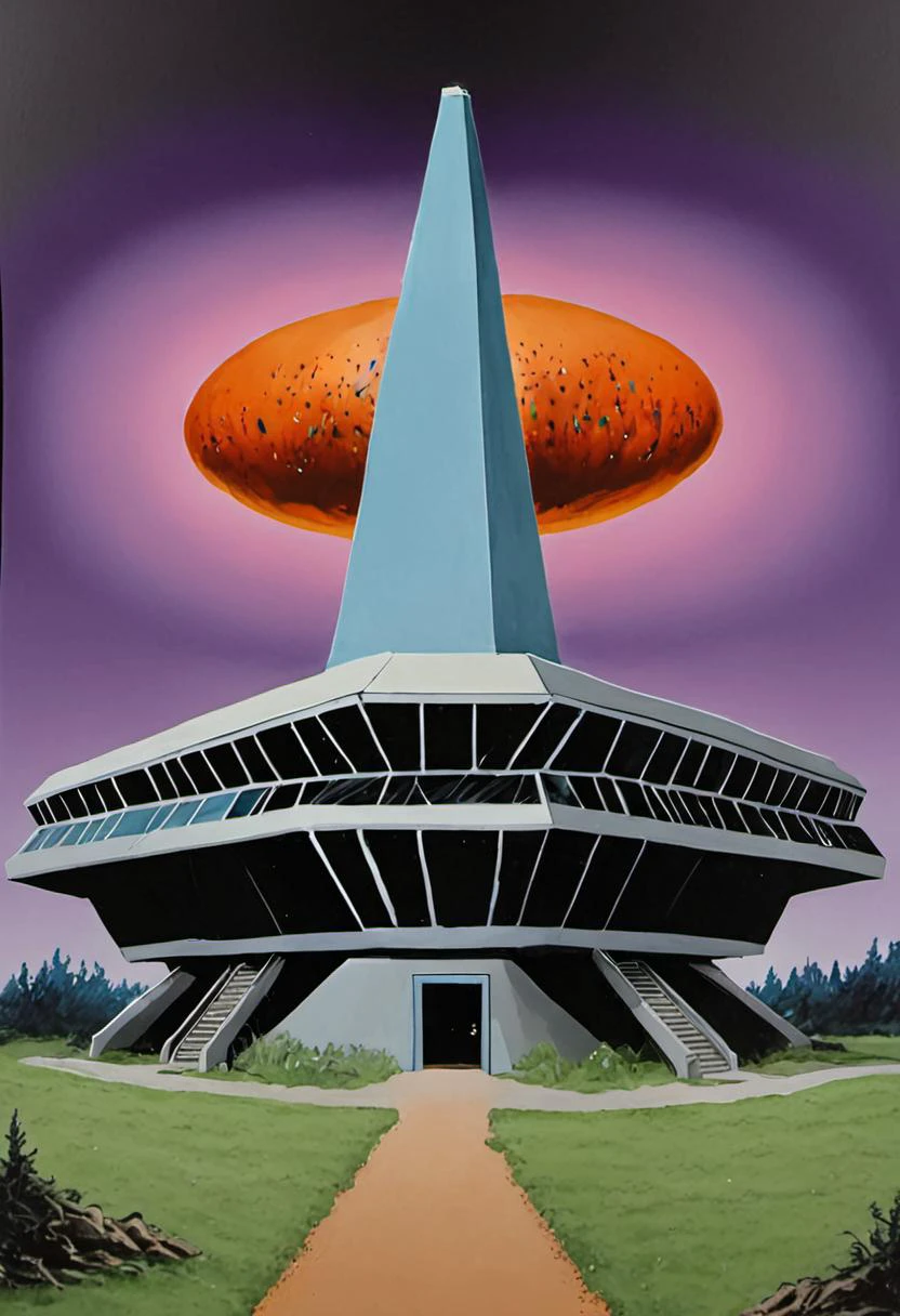 a painting of the underground headquarters of the multiverse task force known as WEIRDE, the day it was built in 1982