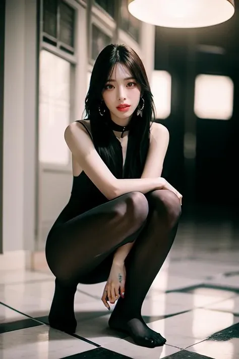(otherworldly, otherworldly atmosphere, otherworldly appearance), highly insanely detailed, masterpiece, top quality, best quality, highres, 4k, 8k, RAW photo, Caribbean, dark tunnel, 
china street, egyptian, 
depth of field, focused, foreshortening, 
1girl, long_hair, collar, earrings, 
jav, half naked, 
photorealistic:1.4, (flower filed), Poetic lens, obscure light and shadow, aestheticism, brooding, emotional depth, supernatural, 1girl, solo, Neck, enchanting elegance, atmospheric depth, naturalistic representations, harmonious composition, parted lips, long straight hair, 
<lora:makina69_yuna_v1.1:0.7>, 
<lora:RealNylonFeets:0.8>, woman portrait, sitting on the ground, close view of feet, (black RealNylonFeets:1), painted toenails, black pantyhose, (marble tiles floor), (high detailed skin:1.2), dslr, soft lighting, film grain, Fujifilm XT3, (fantasy world)