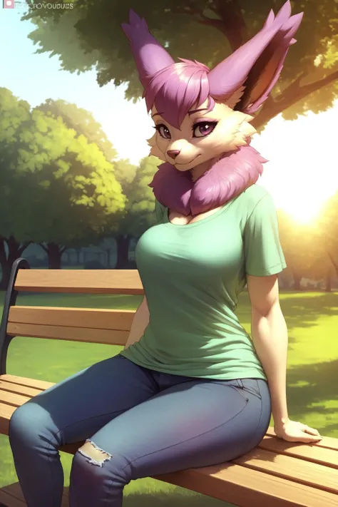 uploaded on e621, explicit content, 3d, cutesexyrobutts, hioshiru, female, solo, delcatty, neck tuft, park setting, sitting on bench, lazy posture, slouching, (baggy t-shirt, skinny jeans), tired expression, midday, bright sun, milf, (large breasts, natural breasts, breast sag:0.8), closeup
<lora:Delcatty:1>