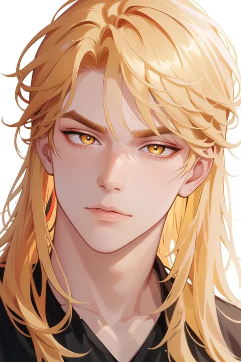 (masterpiece), (best quality), (highres), (semi-realistic), (pale skin), 1boy, multicolored hair, blonde hair, long hair, orange streaks, magenta streaks, 1boy, ringed eyes, yellow eyes, red pupils, facing the viewer, smug, masculine, angled jaw, (straight eyebrows), white eyebrows, juicy lips, adam's apple, <lora:kr-maleface-i2-000006:0.75>, <lora:csorin:0.6>