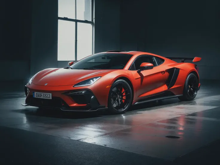 photo of super car, natural lighting, 8k uhd, high quality, film grain, Fujifilm XT3, cinematic lighting, red and black tone impression,