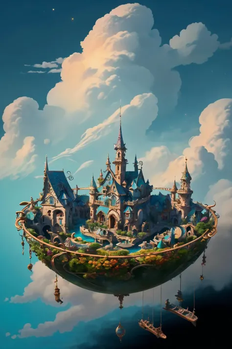 ((best quality)), ((masterpiece)), (detailed:1.3),
High above the earthly realm, a breathtaking magical village floats amidst the boundless sky, (enchanting:1.3). The village is a whimsical tapestry of fantastical architecture, vibrant colors, and intricate details. Ethereal clouds swirl around the floating haven, creating an enchanting and dreamlike atmosphere. The camera angle captures the village from a bird's-eye perspective, allowing the viewer to appreciate the intricate beauty and celestial charm of this aerial wonderland.  <lora:Plantas:0.8>