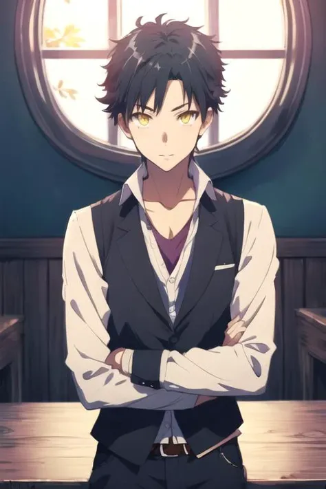 masterpiece, best quality, illustration, 1boy, solo, male focus, looking at viewer, , depth of field, , , <lora:masato_sanada:0.74>, masato_sanada, black hair, yellow eyes, , , 8k resolution