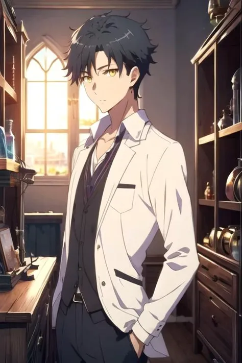 masterpiece, best quality, movie still, 1boy, solo, male focus, looking at viewer, , , , , <lora:masato_sanada:0.76>, masato_sanada, black hair, yellow eyes, , science fiction science fantasy,