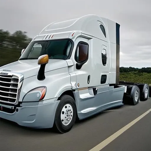 <lora:Freightliner_Cascadia_2023:1> a Freightliner semi truck driving on a back road