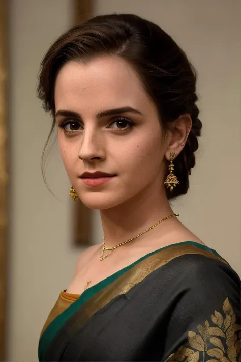 masterpiece, stunning closeup portrait photo of ewt woman, (wearing saree:1.15)