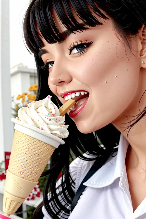 Bettie Page woman licking [thick cock AND ice cream cone:soft serve ice cream], tongue out, [giving blowjob:licking ice cream], [holding penis in hand AND holding ice cream cone:holding soft serve ice cream in hand], [ice cream cock:soft serve ice cream], (angled view, view from side, sideview:0.8), <lora:uberRealisticPornMerge_urpmv12320LORA:0.5>, (awaitingtongue:0.4),<lora:bettiePage_v1:0.3>, (ALATSuckFace:0.3), [giving blowjob AND licking soft serve ice cream:licking soft serve ice cream], triple scoop soft serve, tall ice cream, closeup, POV, messy ice cream, multiple scoops of ice cream, (LOP:0.5), (waffle cone:1.0), collar, sexy tongue, <lora:pbbukfeedBukkakeLora_ep5:0.05>, (Koh_SashaGrey:0.6)