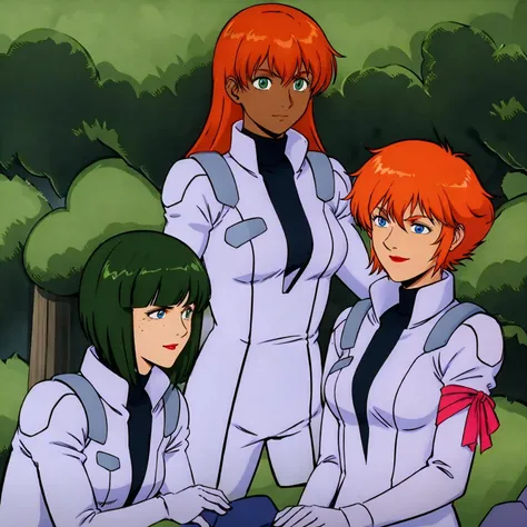 masterpiece,high quality,outdoors,
<lora:shriketeam001:0.7>,looking at viewer,smile,
ADDBASE,3 people,
conyfrancis,1girl,
bob cut,green hair,blue eyes,freckles,lipstick,
turtleneck,pilot suit,arm ribbon,
ADDCOL,3 people,
franchescaohara,1girl,
long hair,orange hair,sidelocks,green eyes,dark skin,
turtleneck,pilot suit,arm ribbon,
ADDCOL,3 people,
helenjackson,1girl,
short hair,orange hair,sidelocks,blue eyes,lipstick,
turtleneck,pilot suit,arm ribbon,
