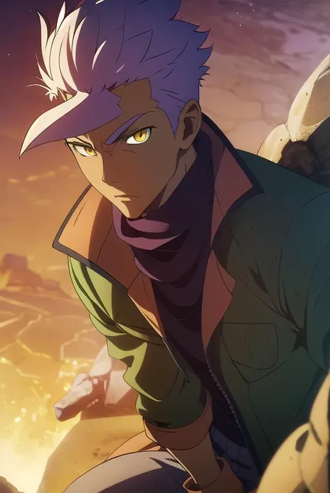 orgaitsuka, <lyco:orgaitsukaLYCORIStest:1>,
orga itsuka, white hair, dark skin, dark-skinned male, (yellow eyes:1.5),
BREAK jacket, pants, scarf, open jacket, green jacket, military uniform,
BREAK looking at viewer,
BREAK outdoors,
BREAK <lora:GoodHands-vanilla:1>, (masterpiece:1.2), best quality, high resolution, unity 8k wallpaper, (illustration:0.8), (beautiful detailed eyes:1.6), extremely detailed face, perfect lighting, extremely detailed CG, (perfect hands, perfect anatomy),