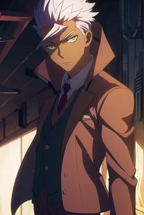 orgaitsuka, <lyco:orgaitsukaLYCORIStest:1>,
orga itsuka, white hair, dark skin, dark-skinned male, (yellow eyes:1.3),
BREAK necktie, formal, suit, (red suit:1.5), (red jacket:1.5), jacket,
BREAK looking at viewer,
BREAK outdoors,
BREAK <lora:GoodHands-vanilla:1>, (masterpiece:1.2), best quality, high resolution, unity 8k wallpaper, (illustration:0.8), (beautiful detailed eyes:1.6), extremely detailed face, perfect lighting, extremely detailed CG, (perfect hands, perfect anatomy),