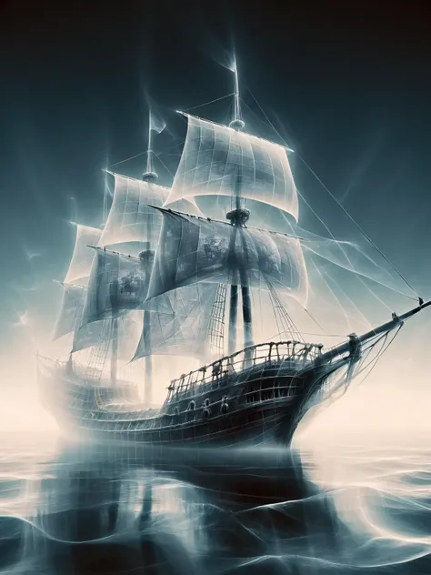 a photo of ais-ghostly pirate ship, sailing across the ais-ghostly sea <lora:Ghostly_Style_SDXL:1>