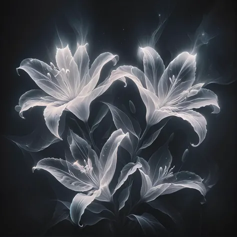ais-ghostly, a pair of 3 lilies in the style of an X-ray, on a dark bokeh background, moody lighting <lora:sdxl\Ghostly_Style_SDXL> <lora:sdxl\xl_more_art-full_v1:0.4>