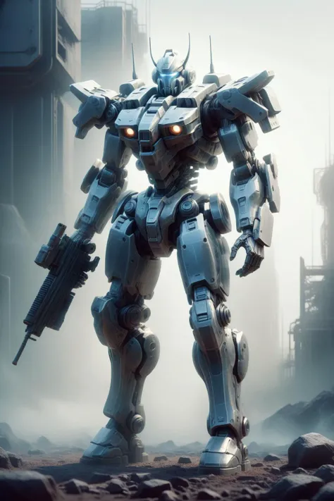 <lora:Ghostly_Style_SDXL:1>,ais-ghostly,
Concept art,game characters,CG,epic,atmospheric,futuristic,sci-fi,digital art,extreme detail,masterpiece,black,matte,trending on artstation,Film lens,studio lighting,professional photography,film scenes,unreal engine,octane render,surface reflections,epic battlefields,
(A warrior in futuristic armor:1.5),in the style of an X-ray,(looking at viewer:1.2),Raising the assault rifle to the chest with the right hand,(muzzle pointing upwards:1.2),(A huge four-legged mech:1.5),it has stout legs and gun empositions that give a sense of power and intimidation. At the same time,its body part is also equipped with missile launchers and other weapons,standing behind the warrior,
