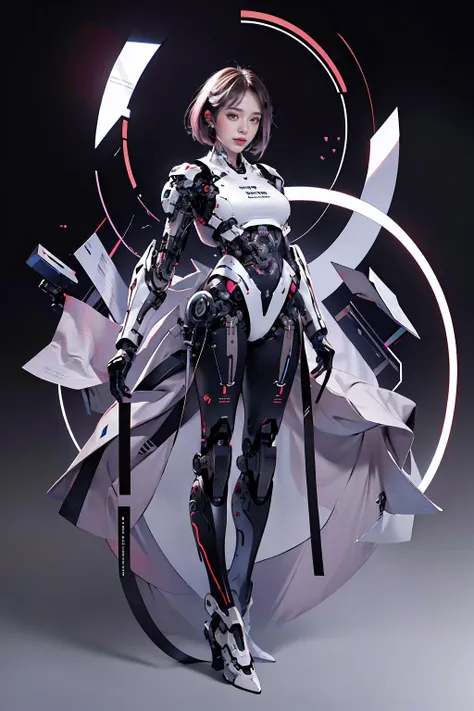 best quality, masterpiece, illustration, masterpiece, realistic, photorealistic, 1girl, solo, full body, skinny, medium breasts, long legs, short hair, (Blank background:1.3), grey background, Mechanical body, cyborg, <lora:dragon ear_20230623155318:0.6>, <lora:Futuristicbotv.2:0.7> <lora:Neno:0.7> neon_lights