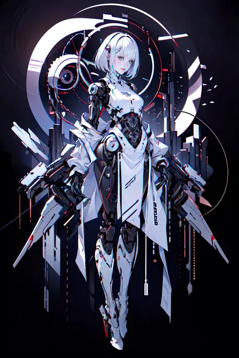 best quality, masterpiece, illustration, masterpiece, realistic, photorealistic, 1girl, solo, full body, skinny, medium breasts, long legs, short hair, (Blank background:1.3), grey background, Mechanical body, cyborg, <lora:dragon ear_20230623155318:0.6>, <lora:Futuristicbotv.2:0.7> <lora:Neno:0.7> neon_lights