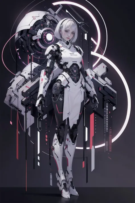 best quality, masterpiece, illustration, masterpiece, realistic, photorealistic, 1girl, solo, full body, skinny, medium breasts, long legs, short hair, (Blank background:1.3), grey background, Mechanical body, cyborg, <lora:dragon ear_20230623155318:0.6>, <lora:Futuristicbotv.2:0.7> <lora:Neno:0.7> neon_lights