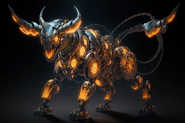 a biomechanical rex  ,glowing horns,   futobot, cyborg, (machine guns, cannons), unity 8k wallpaper, ultra detailed, complex desert background, masterpiece, best quality,
 (zentangle, mandala, tangle, entangle ,fractal art:1) , extremely detailed, dynamic angle,  ((vivid colors, colorful)), military, 
 <lora:Futuristicbot4:0.6>