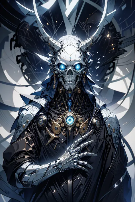 (masterpiece:1.1), (best quality:1.1), (intricate:1.1), (detailed:1.1), (ornate:1.1), (aesthetic:1.1), (vibrant colors:1.2),BREAK,
(science fiction:1.1), (biopunk:1.1), (horror:1.1), (dark:1.1), (blue theme:1.1), (glowing:1.1), (reflections:1.0), (metallic:1.0), BREAK,
(solo:1.1), (upper body:1.0), (1boy:1.0), (cyborg:1.1), (skull face:1.1), (horns:1.1), (mechanical limbs:1.1), (wide shoulders:1.0), (strong:1.0), (muscled:1.0), <lora:Futuristicbot4:0.8>