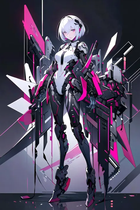 best quality, masterpiece, illustration, masterpiece, realistic, photorealistic, 1girl, solo, full body, skinny, medium breasts, long legs, short hair, (Blank background:1.3), grey background, Mechanical body, cyborg, <lora:dragon ear_20230623155318:0.6>, <lora:Futuristicbotv.2:0.7> <lora:Neno:0.7> neon_lights