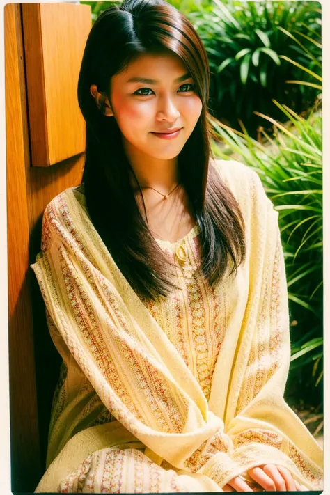 Photo of a Beautiful Korean kpop idol Woman, rainbow, tiger, Lakes, person, film grain, Polaroid, 80mm, park, <lora:takako matsu:1>
