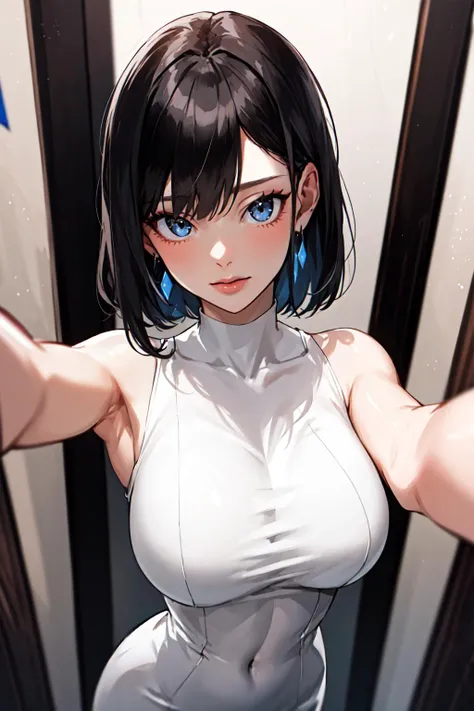Kaihara，Hairline，beautidful eyes，Bob cut， jewely，cleanness，((Naked, Sheer clothes，Pubic hair,see-through body)), （，Bigchest，A sexy pose：1.4），(The theme of perspective:1.6)，Hands on the chest，see-through body:1.5，looking at viewert，hair adornments，choker necklace，is shy， （tmasterpiece，top-quality，best qualityer，offcial art，Beauty and aesthetics：1.2），（1个Giant Breast Girl），extremedetailed，a gorgeous，highest details， （full, Round：1.6，），(full bodyesbian:1.6)，from below，rios，Naked:1.45,