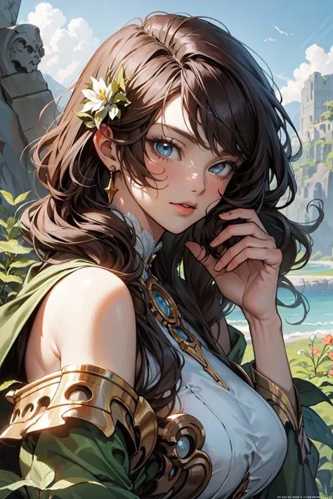 (masterpiece, best quality), 1lady, solo, art by maxfield parrish and alphonse mucha and artgerm,