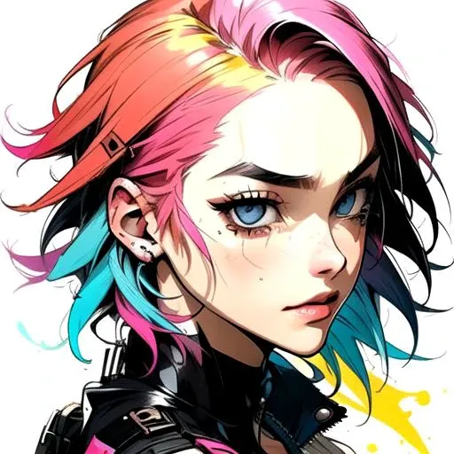 1girl, face, looking_at_viewer, multicolored_hair, pink_hair, portrait, solo, tears by JM