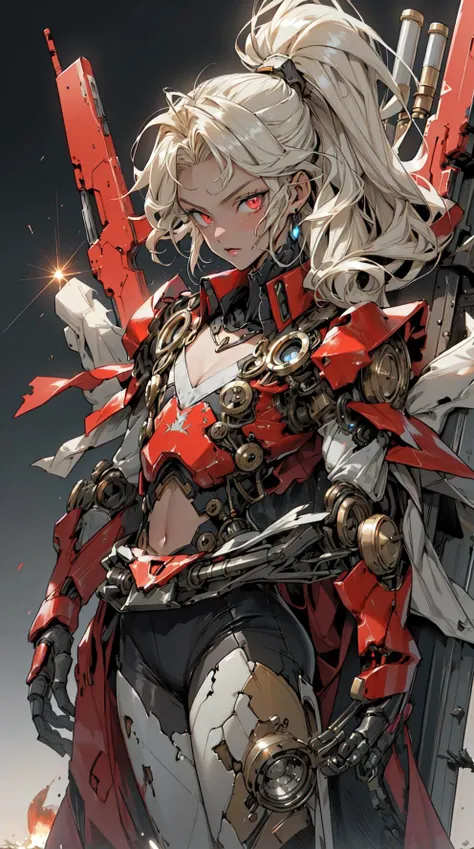 very big tits ((Masterpiece, The best quality)), illustration, 8K ultra detailed, realist, clear focus, Very detailed, Professional lighting, colorful details, Rainbow color break, high rise factory, large mechanical robot structure, tablet, computer, ((glow)), intricate details, shitu-mecha, 1 girl, mecha, belly button, color image, (cyberpunk), (redder hair: 1.2) big tits very sexy very big tits extremely big tits big cameltoe cameltoe cameltoe big cameltoe big,yellow red hair,Yellow hair, ((techpriest)), mechanical arms, obtained mechanic, Big fully naked. ((washed up red flowing modest ornate hooded technopriest dress, Dirty (red robes with oil stain)))