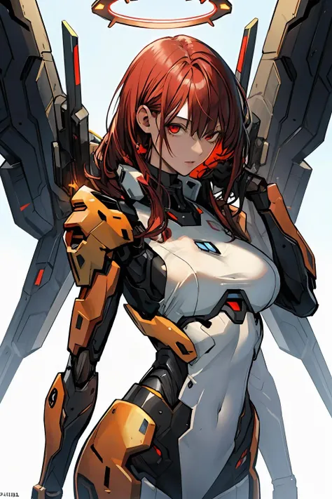 (masterpiece, best quality), 1lady, solo, makima from chainsaw man, halo, red eyes, big breasts, mecha