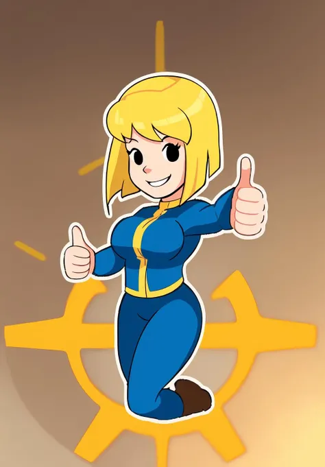 <lora:vault-girl:0.8>, vault-girl, 1girl, solo, smile, thumbs up, level up,