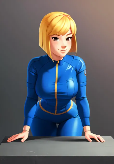 sfw, <lora:vault-girl:0.8>, vault-girl, 1girl, solo, smirk, leaning forward,, (masterpiece, best quality, absurdres, detailed, ultra-detailed:1.3), attractive, (trending on CGSociety, trending on pixiv, contest winner:1.3)