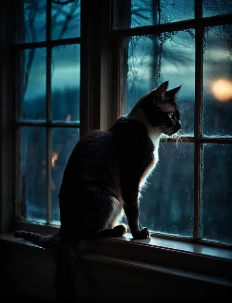 Dreamscape photo, dark theme,
creature (woman:.4:cat:0.4) on window sill . Surreal, ethereal, dreamy, mysterious, fantasy, highly detailed