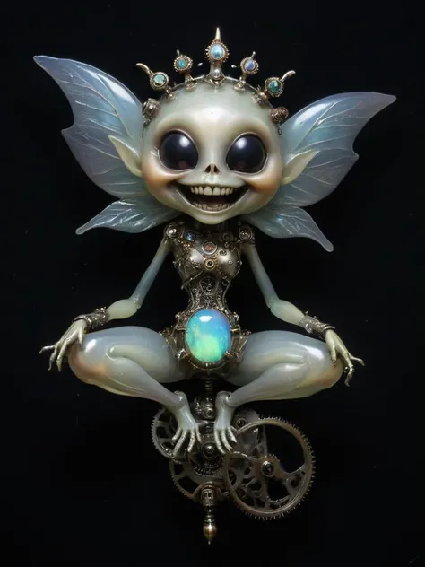 an optical illusion of a translucent gothic sprite with mischievous smile in wonderland, magical, whimsical, fantasy art concept, steampunk, intricate details, best quality, masterpiece, ultra sharp, hyper realistic, realism <lora:- SDXL - holo_effect_V1.0:0.8> opal colored, hologram