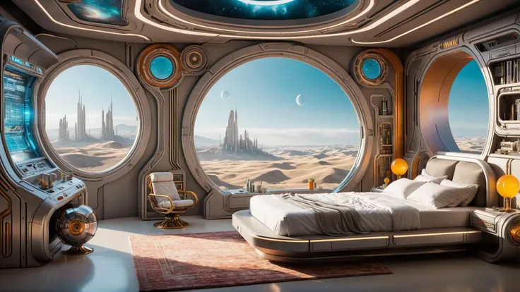 (space Roman classical science fiction style:1.3) landscape photo of a (futuristic high tech bedroom:1.1), afternoon, sunny.
(intricate sharp details:1.5), ultra high res, vibrant colors