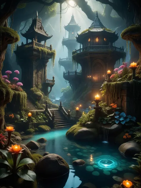 Horror-themed , Award winning photo of the feywild realm in dungeons and dragons.  ultra-vibrant colors, extreme natural overgrowth, glowing orbs, strange alien plants, anthropomorphic flowers, glittering water, ethereal, fey, sharp focus, f/22 raw photo by greg rutkowski, soft lighting, vibrant colors, masterpiece,
 <lora:add-detail-xl:1.4>, Ultra-HD-details, true to life, HDR image, High detail resolution, high detailed cloth, cinematic lighting, realistic, sharp focus, (very detailed), ((4K HQ)), depth of field, f/1.2, Leica, 8K HDR, High contrast, bokeh, realistic shadows, vignette, epic, . Eerie, unsettling, dark, spooky, suspenseful, grim, highly detailed