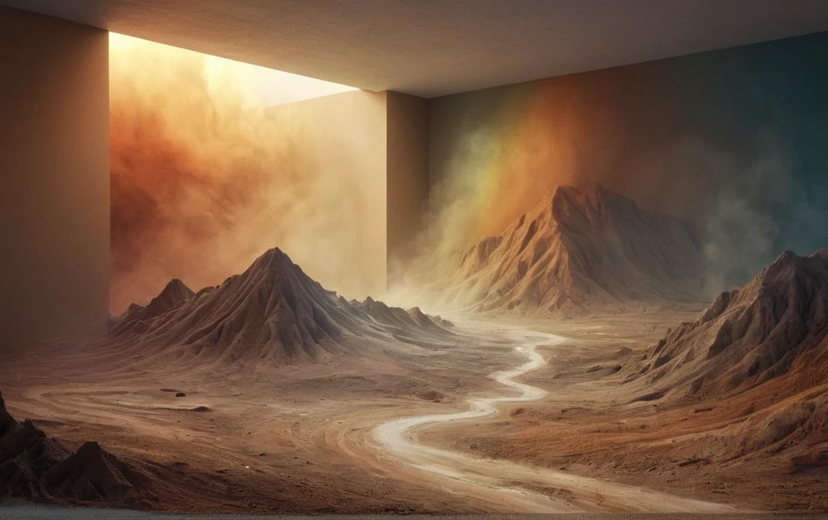 painting of dust landscape , fearfull, colorflash