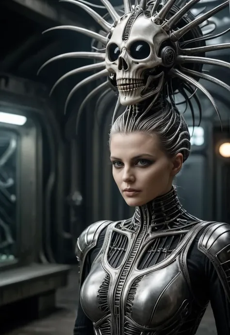 cinematic photo in the style of H.R. Giger, biomechanical elements, detailed shading, surreal atmosphere.
woman with eraserhead, . 35mm photograph, film, bokeh, professional, 4k, highly detailed
