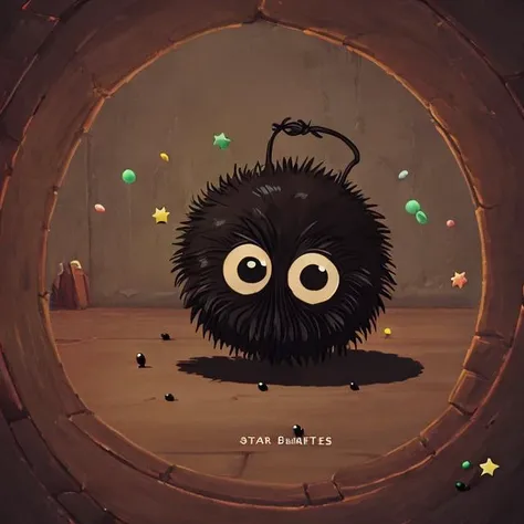 a sootSprite with arms and legs eating star candy  <lora:sootSprite_d:0.75>